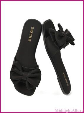 SKETOE Women's Bow Flat Sandals Square Toe Slide Comfortable Wedding Beach